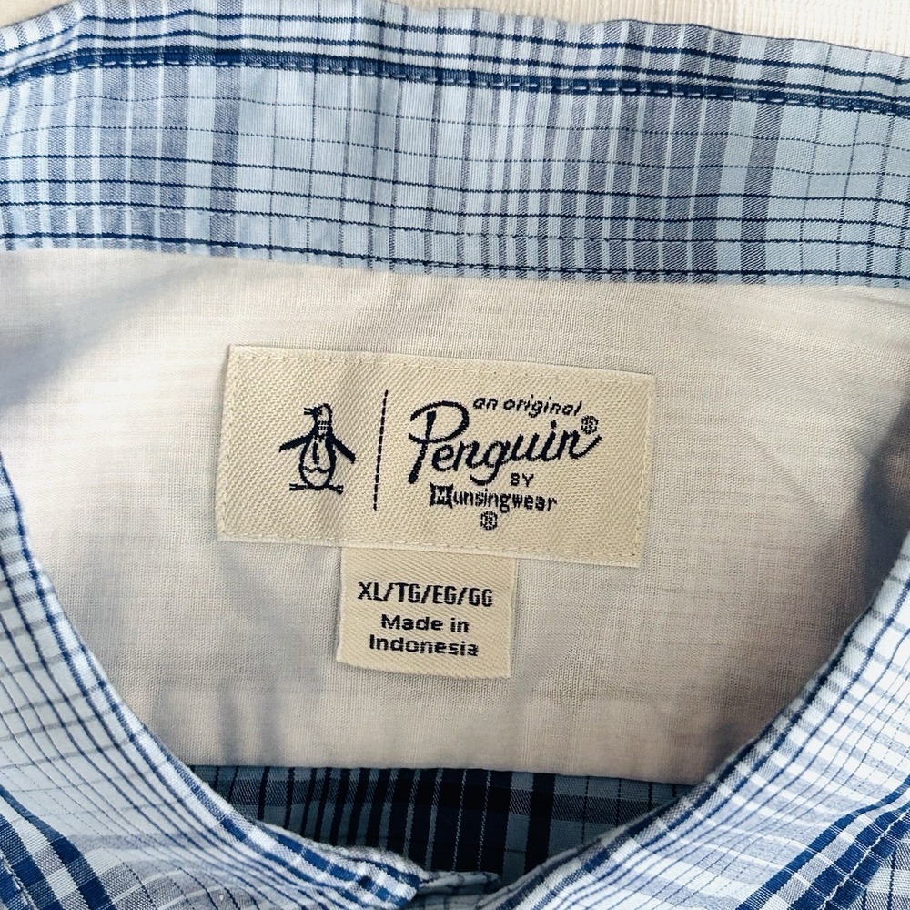 Penguin by Munsingwear Blue XL Classic Fit Shirt Button Plaid Vintage - Picture 3 of 7